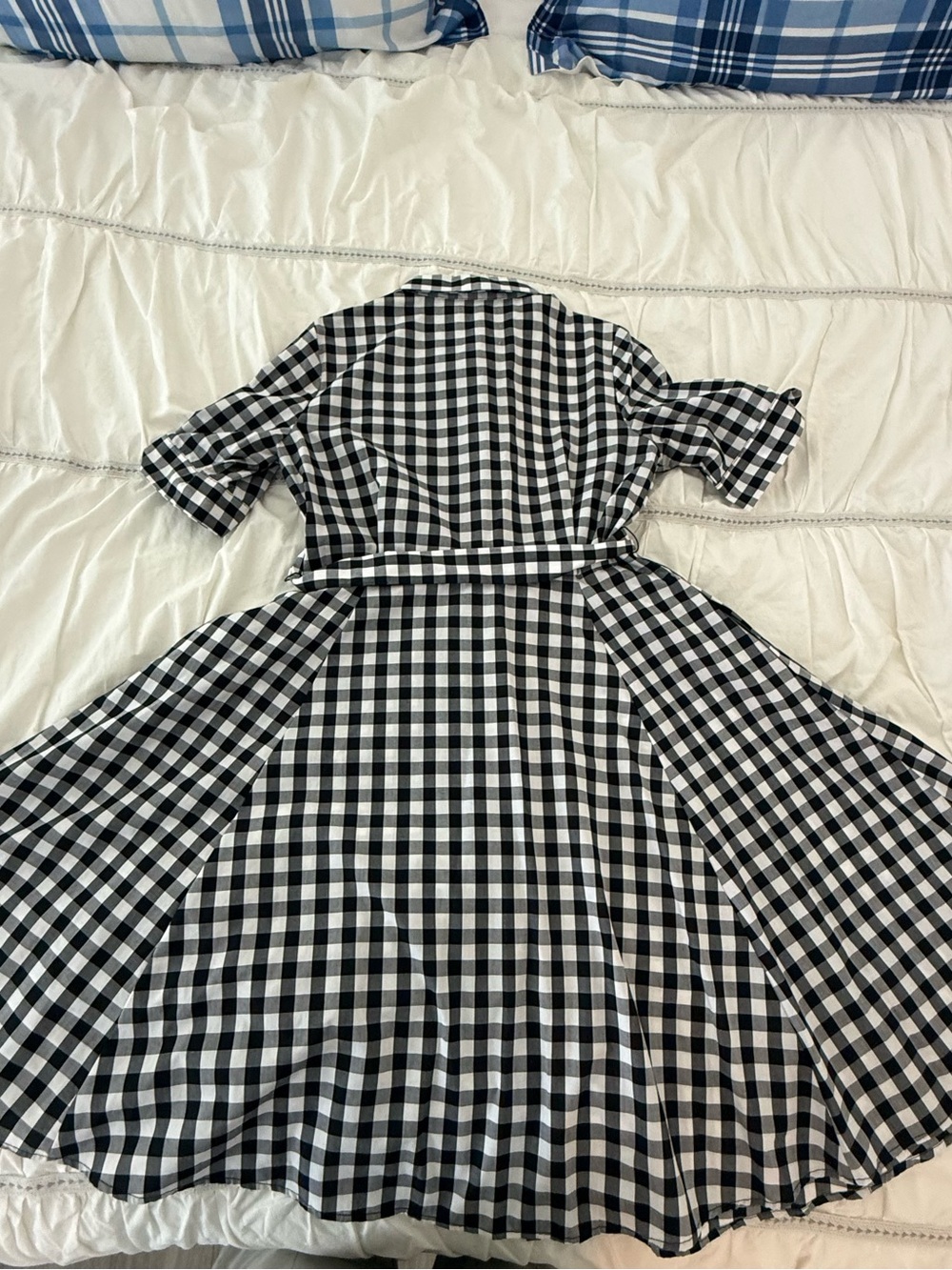 Calvin Klein Black and White Gingham High-Low Dress with Tie Waist - Picture 4 of 6